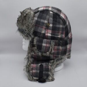 Mad Bomber Wool Blend Warm Trapper Bomber Hat Size L Red Black Grey Plaid NWT